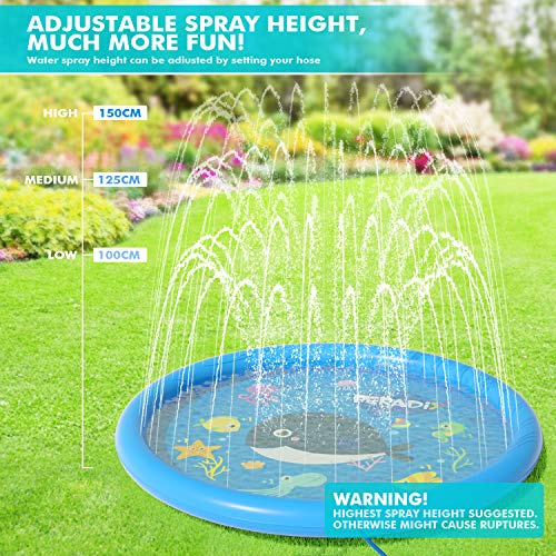 Peradix Splash Pad,170CM Aspersor de Juegos de Agua para Niños PVC Splash Play Mat Almohadilla de Juego de Agua para Niños para Jardín de Verano Juguetes Acuático Actividades Familiares