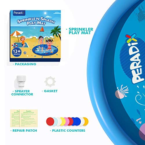 Peradix Splash Pad,170CM Aspersor de Juegos de Agua para Niños PVC Splash Play Mat Almohadilla de Juego de Agua para Niños para Jardín de Verano Juguetes Acuático Actividades Familiares