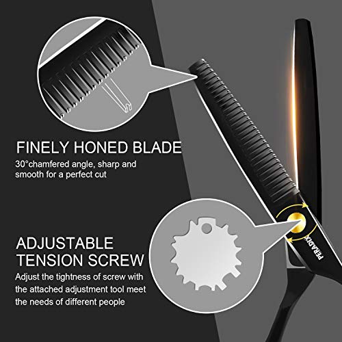 Peradix Tijeras de peluquería, con capa de barbero y peine de maquinilla de afeitar, 8Pcs Tijeras de Corte de Cabello Profesional Set Tijeras de Peluquería Tijeras Peine Clips Kitclips negro