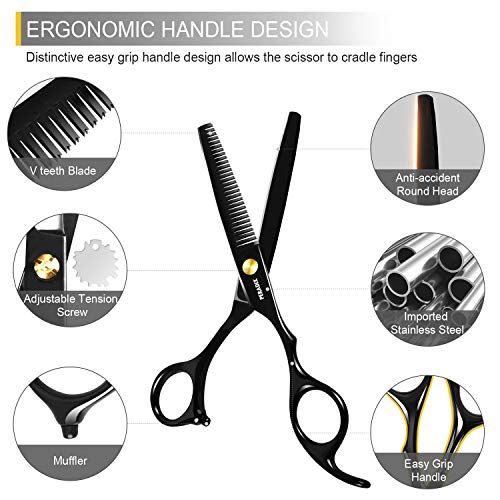 Peradix Tijeras de peluquería, con capa de barbero y peine de maquinilla de afeitar, 8Pcs Tijeras de Corte de Cabello Profesional Set Tijeras de Peluquería Tijeras Peine Clips Kitclips negro