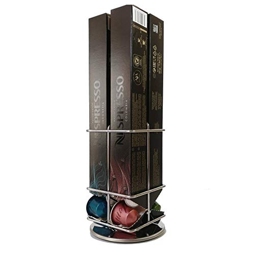 Percilun Dispensador Capsulas Nespresso, Porta Cajas Giratorio para 40 Cápsulas de Café Nespresso, Soporte Capsulas Nespresso, Porta Capsulas Nespresso Metálico Rotatorio 360 Grados para 4 Cajas