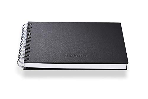 perfect ideaz Cuaderno de bocetos DIN-A5, 96 páginas (48 Hojas), Dibujo Profesional, Tapa Dura Negra, Encuadernado Anillas en Espiral con Papel en Blanco, 200 g, Cuaderno Negro en Blanco para Dibujar