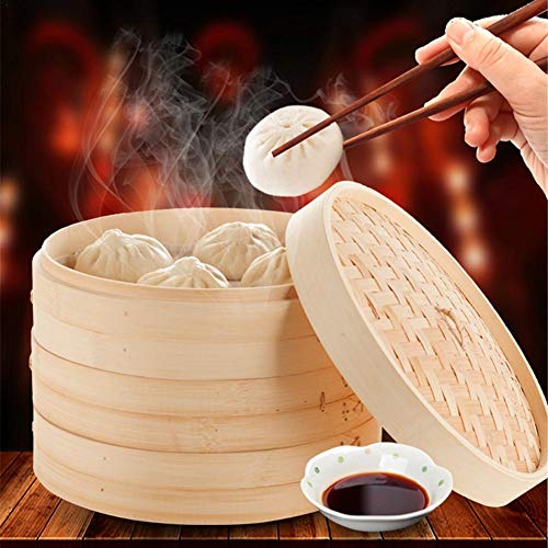 perfecti Vaporera De Bambú para Arroz Recipiente De Bambú para Cocina Al Vapor, Dim Sum, Verduras, Pescado Y Carne Oriental con Pisos