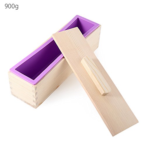 Perfectii Flexible De Silicona Rectangular Molde del Jabón, Sólida Bricolaje Artesanía Hecha A Mano Jabón Molde Caja De Madera con Tapa para Caseros Producen 0,9 Kg