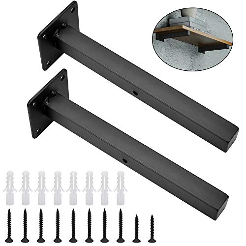 Perfetsell 2Pcs Escuadra Balda Escuadra Negra Mate Escuadra Estanteria Escuadras Baldas Pared Escuadra Estantería Invisible Escuadras Estanterias Hierro Forjado 20cm Escuadra para Balda, 25KG