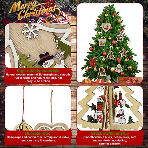 PERFETSELL 8 Pcs Decoraciones de Árbol de Navidad Colgante Adornos Arbol de Navidad Colgante Navideño de Madera 3D Originales Colgantes de Madera para Decorar Árbol de Navidad Hechos a Mano