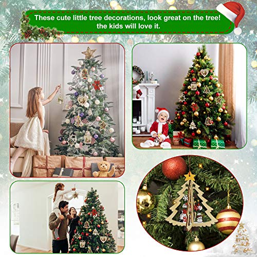 PERFETSELL 8 Pcs Decoraciones de Árbol de Navidad Colgante Adornos Arbol de Navidad Colgante Navideño de Madera 3D Originales Colgantes de Madera para Decorar Árbol de Navidad Hechos a Mano