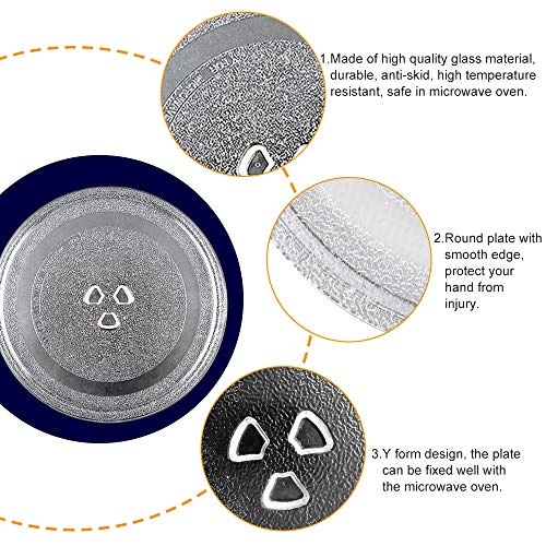 PERFETSELL Plato Microondas Universal 245 mm de Diámetro Plato Giratorio Microondas Plato de Vidrio Plato Giratorio de Cristal para el Horno Microondas con 3 Fijadores, 245 mm