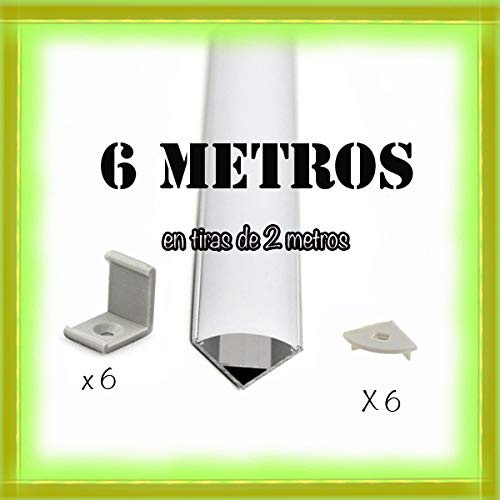 Perfil de aluminio para tira de LED con difusor opaco PACK 6 metros con soporte de montaje angular L,barra de aluminioled