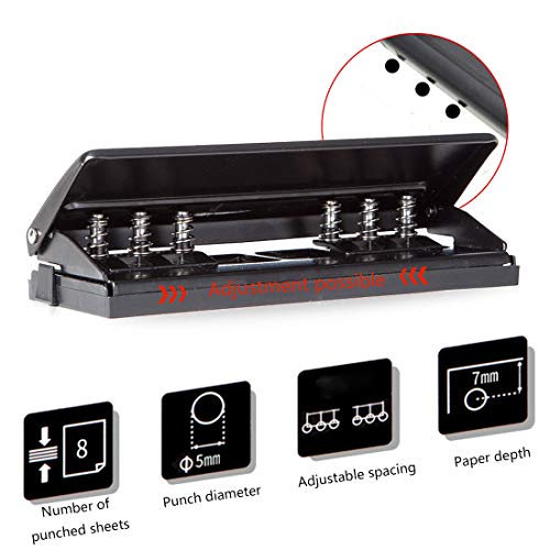 Perforador de Papel Binder Puncher Para Formato A5 Punzón Regulable y Extraíble Para 6 Agujeros