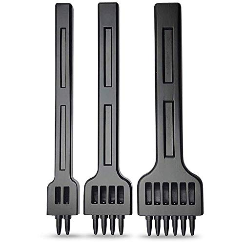 Perforadoras Herramientas Artesanales Costura, Tenedores para Coser Cuero 3 Piezas, Herramientas de Cuero para Marcar Puntadas, Juego de Perforadores de Cuero de 2/4/6 Puntas-4mm (Negro)