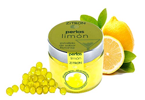 Perlas limón para cóctel. Fruta concentrada en perlas para coctel /decoración / tapas / ensaladas / navidad / bebidas. Esferas zitron de alta calidad. Tarro de 180gr, 160-180 esferas.