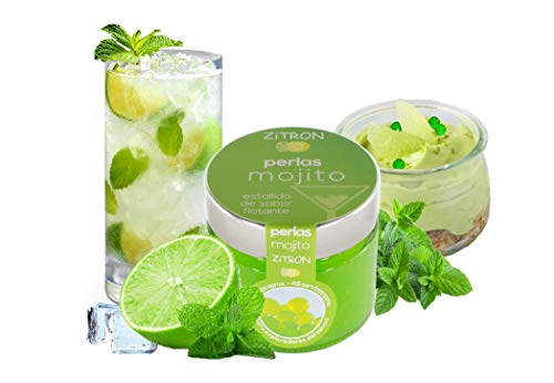 Perlas mojito para cóctel. Fruta concentrada en perlas para coctel /decoración / tapas / ensaladas / navidad / bebidas. Esferas zitron de alta calidad. Tarro de 180gr, 160-180 esferas.