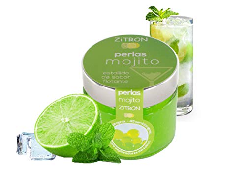 Perlas mojito para cóctel. Fruta concentrada en perlas para coctel /decoración / tapas / ensaladas / navidad / bebidas. Esferas zitron de alta calidad. Tarro de 180gr, 160-180 esferas.