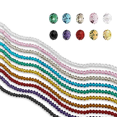 Perlas Vidrio,1000 Pack 6mm Redondo Colorido Perlas Abalorios Cuentas para Fabricación de Joyas Manualidades Pulsera Collar Tobillera DIY 10 Colores 10 Cuerdas