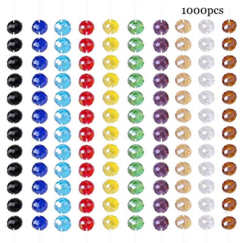 Perlas Vidrio,1000 Pack 6mm Redondo Colorido Perlas Abalorios Cuentas para Fabricación de Joyas Manualidades Pulsera Collar Tobillera DIY 10 Colores 10 Cuerdas