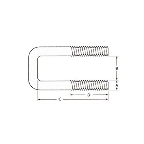 Perno cuadrado (perno C) M10 x hilo de 80 mm, 80 mm ID x 150 m m IH - T304 acero inoxidable tama¤o del paquete: 1