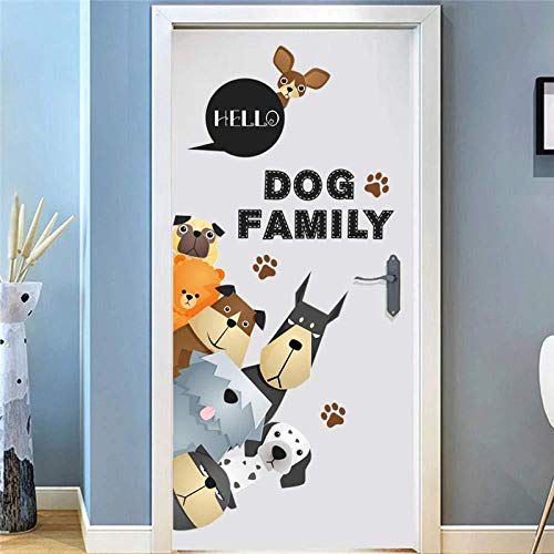 Perros de dibujos animados Familia Tatuajes de pared Pegatinas de pared para habitaciones de niños Puerta de coche Refrigerador Ventana Decoración para el hogar con PVC DIY Mural Art Posters70x88cm