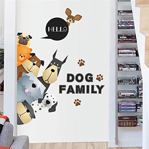 Perros de dibujos animados Familia Tatuajes de pared Pegatinas de pared para habitaciones de niños Puerta de coche Refrigerador Ventana Decoración para el hogar con PVC DIY Mural Art Posters70x88cm