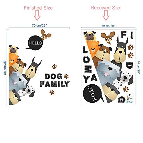 Perros de dibujos animados Familia Tatuajes de pared Pegatinas de pared para habitaciones de niños Puerta de coche Refrigerador Ventana Decoración para el hogar con PVC DIY Mural Art Posters70x88cm