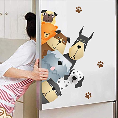 Perros de dibujos animados Familia Tatuajes de pared Pegatinas de pared para habitaciones de niños Puerta de coche Refrigerador Ventana Decoración para el hogar con PVC DIY Mural Art Posters70x88cm