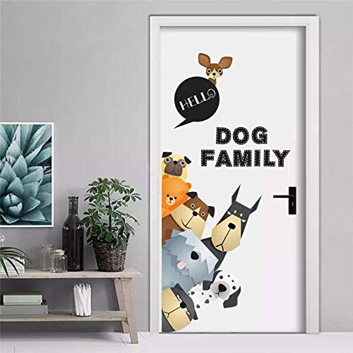 Perros de dibujos animados Familia Tatuajes de pared Pegatinas de pared para habitaciones de niños Puerta de coche Refrigerador Ventana Decoración para el hogar con PVC DIY Mural Art Posters70x88cm