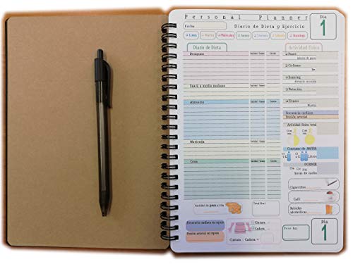 Personal Planner - DIARIO de DIETA - 100 DÍAS - Cuaderno con Espiral - tamaño A5 15x21cm - Español