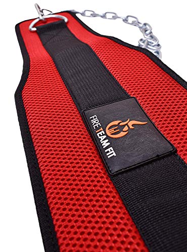 Peso cinturón con Cadena, Dip cinturón para Peso Pull Ups y caídas por el Fuego Equipo Fit (Rojo, Small (for Waist Size Less Than 102 cm))