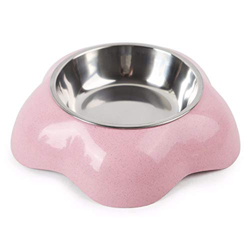 Pet Online Tazón de plástico para Mascotas con Forma de Flor de Acero Inoxidable para Gatos Dos en uno y Comida para Perros, Rosa, 20.5 × 5.8 cm