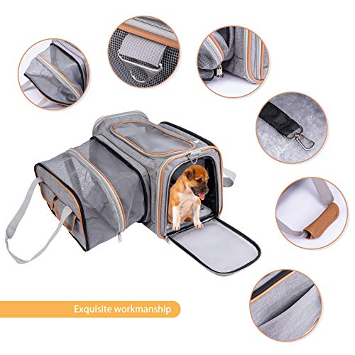 Pet-U Transportin Gato Transportin Perro Pequeño y Cachorros Aprobado por Las Aerolíneas Plegable Extensible, 44.5 x 38 x 28 cm (GRIS)