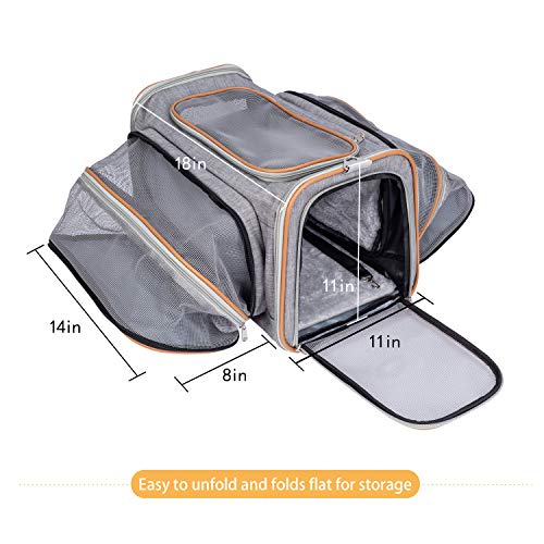 Pet-U Transportin Gato Transportin Perro Pequeño y Cachorros Aprobado por Las Aerolíneas Plegable Extensible, 44.5 x 38 x 28 cm (GRIS)