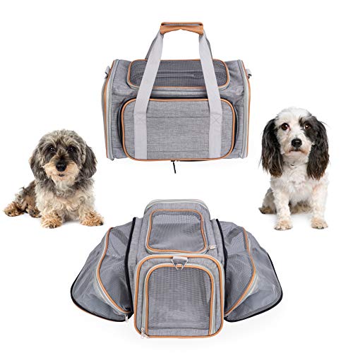 Pet-U Transportin Gato Transportin Perro Pequeño y Cachorros Aprobado por Las Aerolíneas Plegable Extensible, 44.5 x 38 x 28 cm (GRIS)