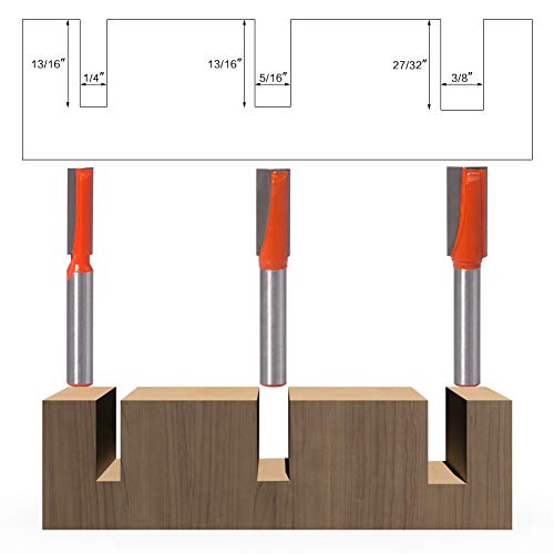 Petansy - Brocas rectas para fresadora de madera (3 unidades, vástago de 1/4 pulgadas, doble filo, corte de fresado de carpintería)