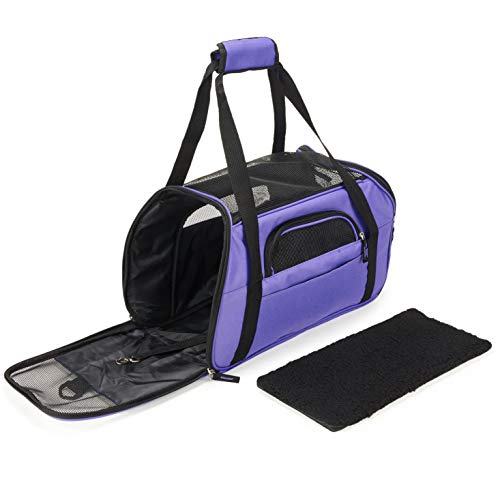 Petcomer Transportín para Perros Y Gatos Portador del Animal Doméstico Bolsa de Malla Transpirable de Viaje Bolso Lateral Suave Bolso de Hombro Bolso del Animal Doméstico (M 43x23x29 cm, Morado)