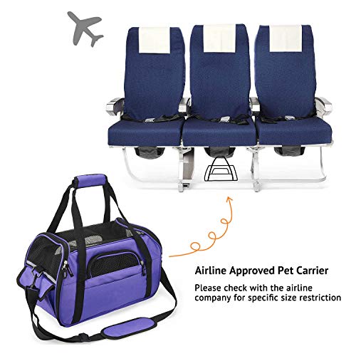 Petcomer Transportín para Perros Y Gatos Portador del Animal Doméstico Bolsa de Malla Transpirable de Viaje Bolso Lateral Suave Bolso de Hombro Bolso del Animal Doméstico (M 43x23x29 cm, Morado)