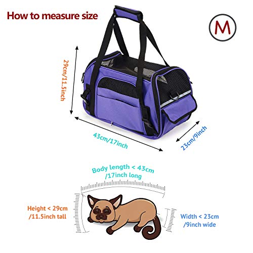 Petcomer Transportín para Perros Y Gatos Portador del Animal Doméstico Bolsa de Malla Transpirable de Viaje Bolso Lateral Suave Bolso de Hombro Bolso del Animal Doméstico (M 43x23x29 cm, Morado)