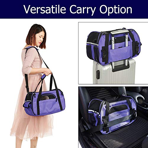 Petcomer Transportín para Perros Y Gatos Portador del Animal Doméstico Bolsa de Malla Transpirable de Viaje Bolso Lateral Suave Bolso de Hombro Bolso del Animal Doméstico (M 43x23x29 cm, Morado)