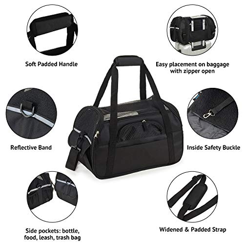 Petcomer Transportín para Perros Y Gatos Portador del Mascota Bolsa de Malla Transpirable de Viaje Bolso de Hombro(Negro, L 48x25x33cm)