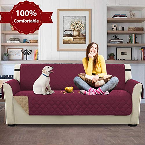 PETCUTE Cubre sofá Fundas de Sofa 3 plazas Protector de sofá o sillón, Dos o Tres plazas Vino Rojo