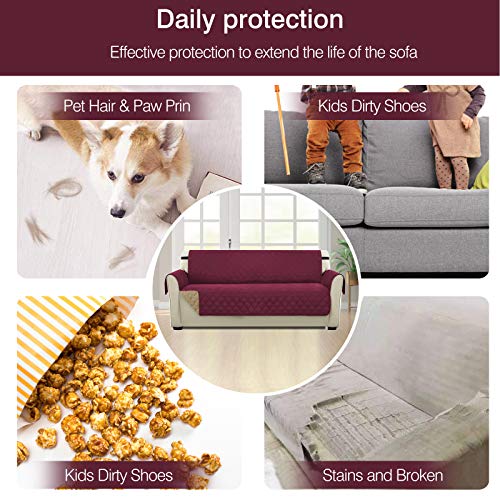 PETCUTE Cubre sofá Fundas de Sofa 3 plazas Protector de sofá o sillón, Dos o Tres plazas Vino Rojo