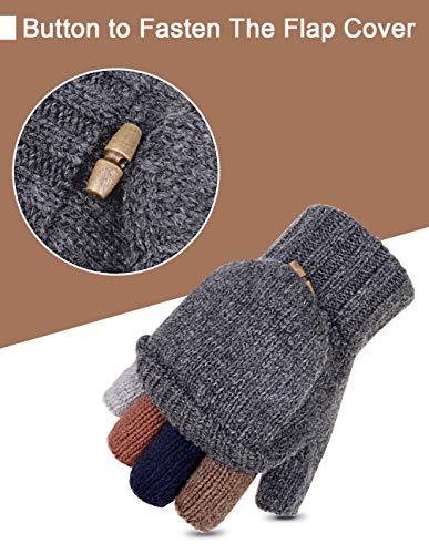 Petrunup Guantes sin dedos de punto de invierno para mujer Mezcla de lana Mitones cálidos Damas Medio dedo Hombres Gris