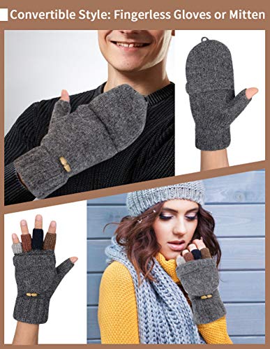 Petrunup Guantes sin dedos de punto de invierno para mujer Mezcla de lana Mitones cálidos Damas Medio dedo Hombres Gris