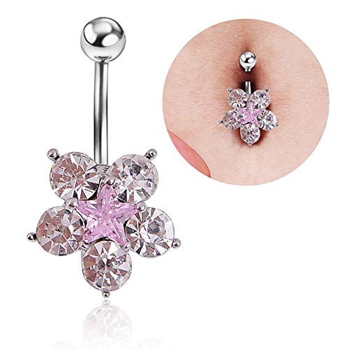 PETUNIA Flor de Moda Mujeres médicas Anillo de Ombligo Hermoso Piercing en el Ombligo (Rosa)