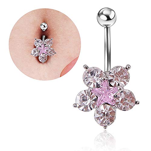 PETUNIA Flor de Moda Mujeres médicas Anillo de Ombligo Hermoso Piercing en el Ombligo (Rosa)