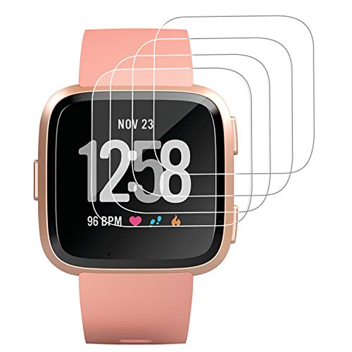 PEYOU Protector de Pantalla para Fitbit Versa, 4 Unidades Cristal Templado Protector de Pantalla con 9H Dureza, Anti-Rasguños, Ultra-Trasparente, Sin Burbujas para Fitbit Versa