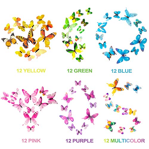 PGFUN Mariposa luminosa 72pcs Colorido Pegatina de pared 3D mural de Arte Artesania bricolaje Removible pegatinas decoracion de mariposa para la decoracion del hogar kids room decor del dormitorio