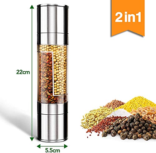 PGFUN Top manual de acero inoxidable 2in1 Sal y pimienta de molinillo Rotor cerámico Cuerpo de acrilico Condimentar con sal y pimienta molino de cocina Accesorios de cocina Herramienta