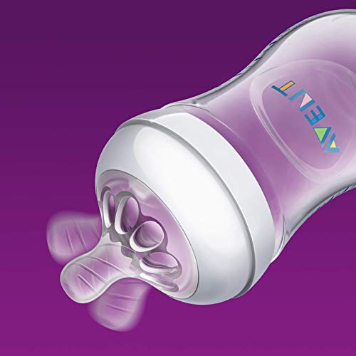 Philips Avent Biberón Natural SCF030/27 - Pack de dos biberones de 125 ml con tetina con flujo para recién nacidos, diseñada para imitar el tacto del pecho, 0% BPA, 0m+, color transparente