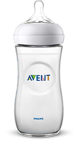 Philips Avent Biberón Natural SCF036/17 - Biberón de 330 ml con tetina con flujo para recién nacidos, diseñada para imitar el tacto del pecho, 0% BPA, 6m+, color transparente