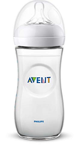 Philips Avent Biberón Natural SCF036/17 - Biberón de 330 ml con tetina con flujo para recién nacidos, diseñada para imitar el tacto del pecho, 0% BPA, 6m+, color transparente